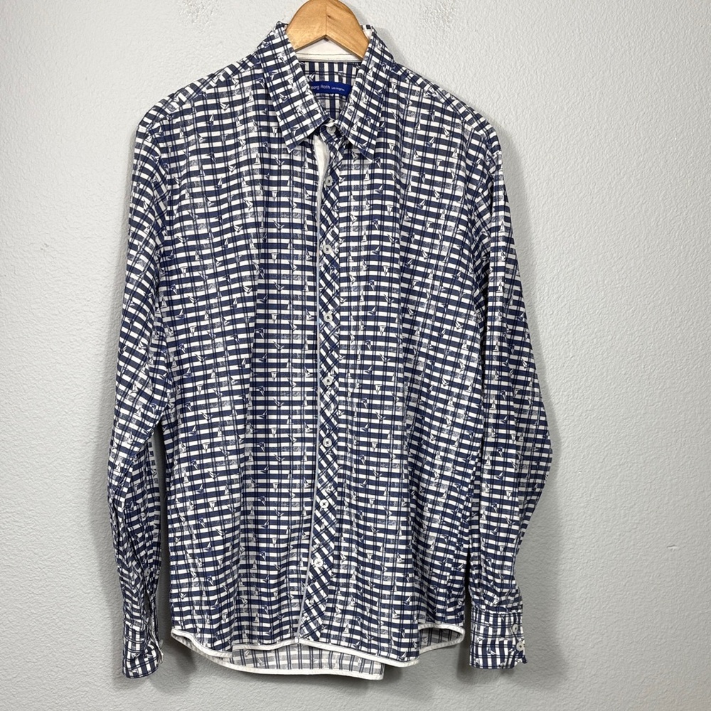 Georg Roth Men's Plaid Sailboat Button-Up Shirt